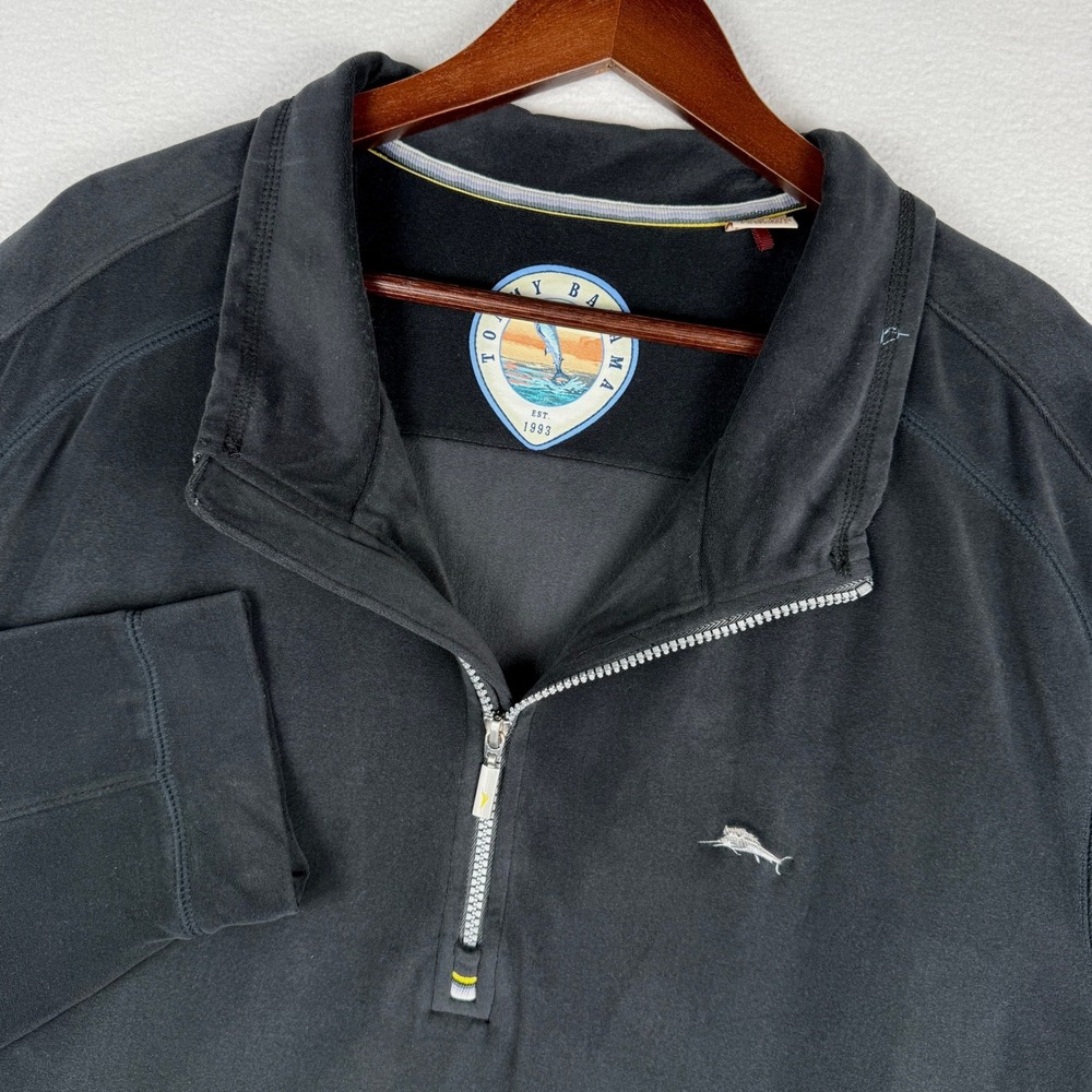 Tommy Bahama 1/4 Zip Pullover Mens 3XT Black Velvet Marlin Logo Stretch Sweater